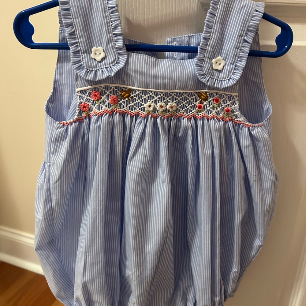 Blu Sweet Dreams brand bubble with Floral Embroidery, 12m, EUC
